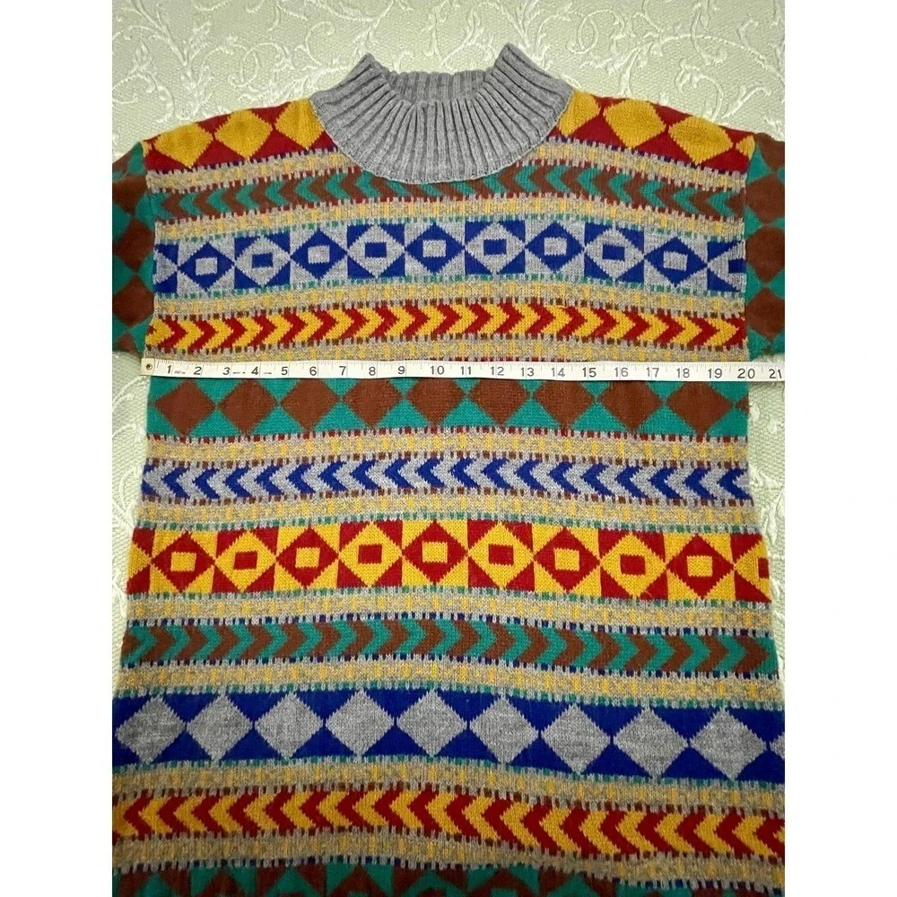 Vintage Lerner! Sweater Womens Large Multicolor Geometric Mock Neck 80s‎